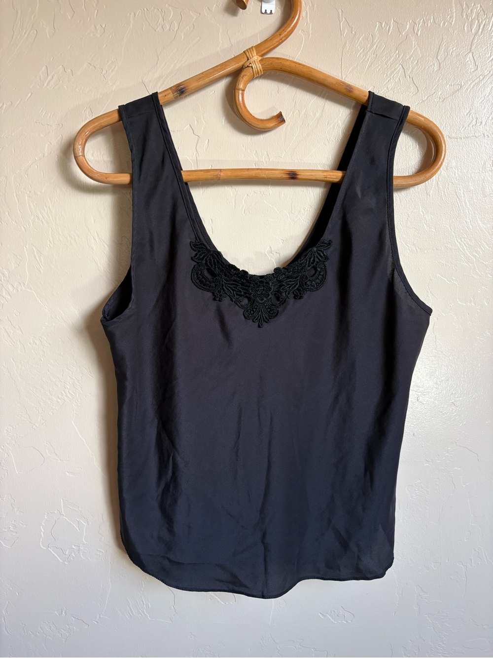 Vintage Black Embroidered Slip Style Tank Top 80s 90s Elegant Night Out Size L